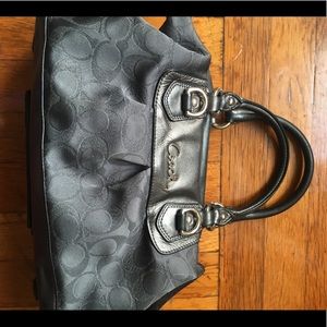 Satin black signature coach shoulder bag